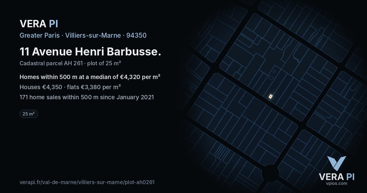 11 Avenue Henri Barbusse, Villiers-sur-Marne at night – the plot lit, the parcels around coloured by the prices near them