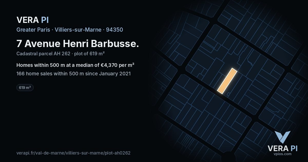 7 Avenue Henri Barbusse, Villiers-sur-Marne at night – the plot lit, the parcels around coloured by the prices near them