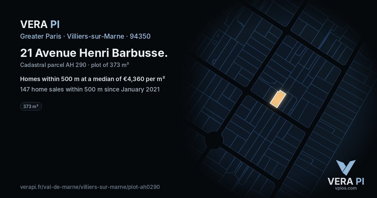 21 Avenue Henri Barbusse, Villiers-sur-Marne at night – the plot lit, the parcels around coloured by the prices near them