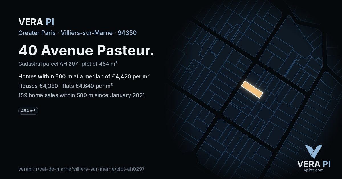 40 Avenue Pasteur, Villiers-sur-Marne at night – the plot lit, the parcels around coloured by the prices near them