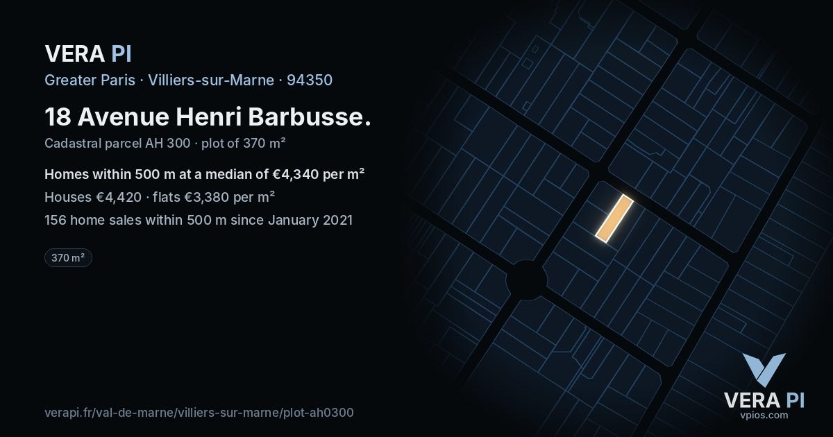 18 Avenue Henri Barbusse, Villiers-sur-Marne at night – the plot lit, the parcels around coloured by the prices near them