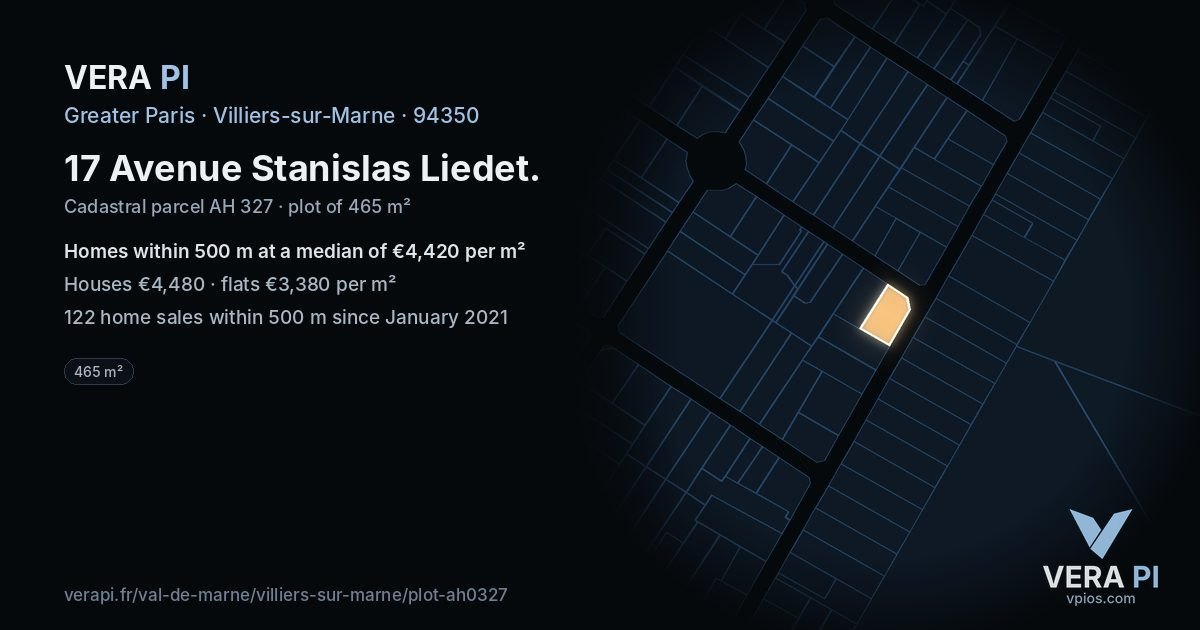 17 Avenue Stanislas Liedet, Villiers-sur-Marne at night – the plot lit, the parcels around coloured by the prices near them