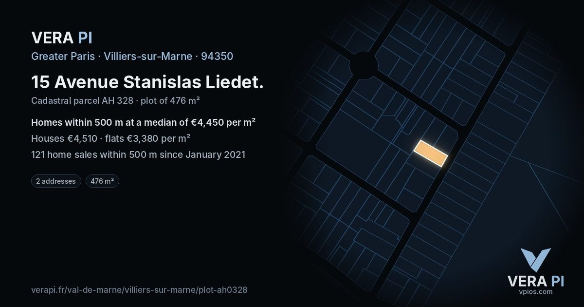 15 Avenue Stanislas Liedet, Villiers-sur-Marne at night – the plot lit, the parcels around coloured by the prices near them