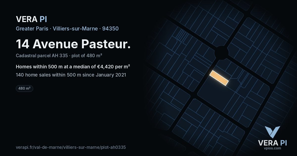 14 Avenue Pasteur, Villiers-sur-Marne at night – the plot lit, the parcels around coloured by the prices near them