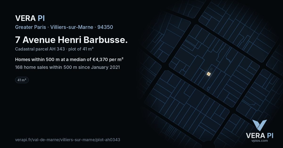 7 Avenue Henri Barbusse, Villiers-sur-Marne at night – the plot lit, the parcels around coloured by the prices near them