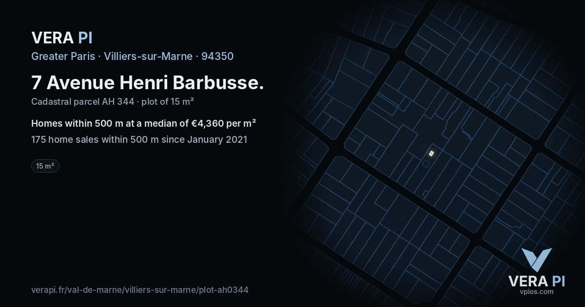 7 Avenue Henri Barbusse, Villiers-sur-Marne at night – the plot lit, the parcels around coloured by the prices near them