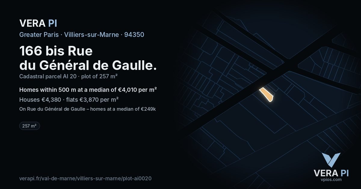 166 bis Rue du Général de Gaulle, Villiers-sur-Marne at night – the plot lit, the parcels around coloured by the prices near them