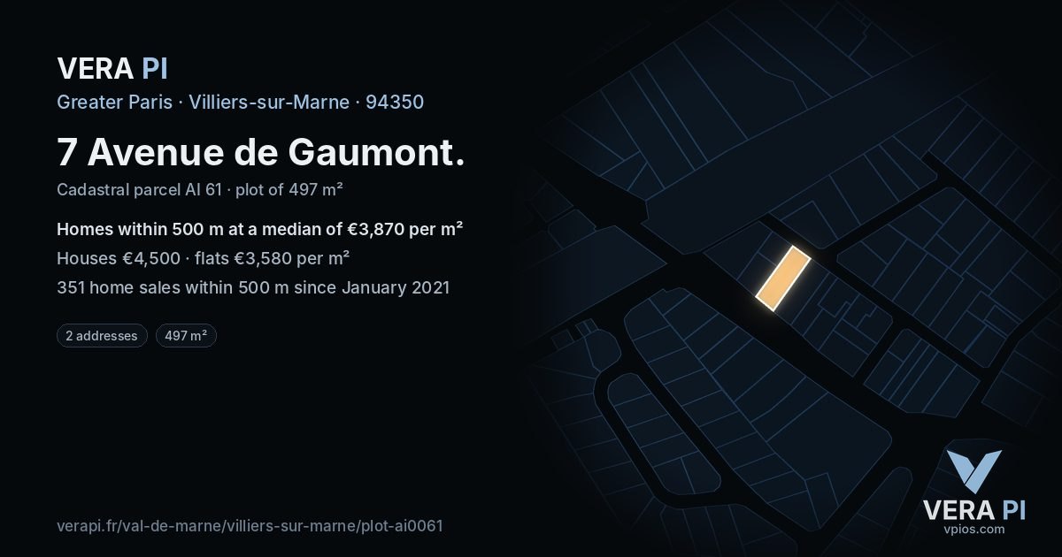 7 Avenue de Gaumont, Villiers-sur-Marne at night – the plot lit, the parcels around coloured by the prices near them