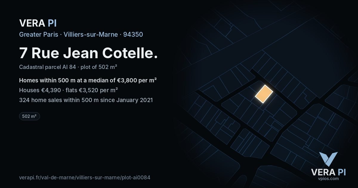 7 Rue Jean Cotelle, Villiers-sur-Marne at night – the plot lit, the parcels around coloured by the prices near them