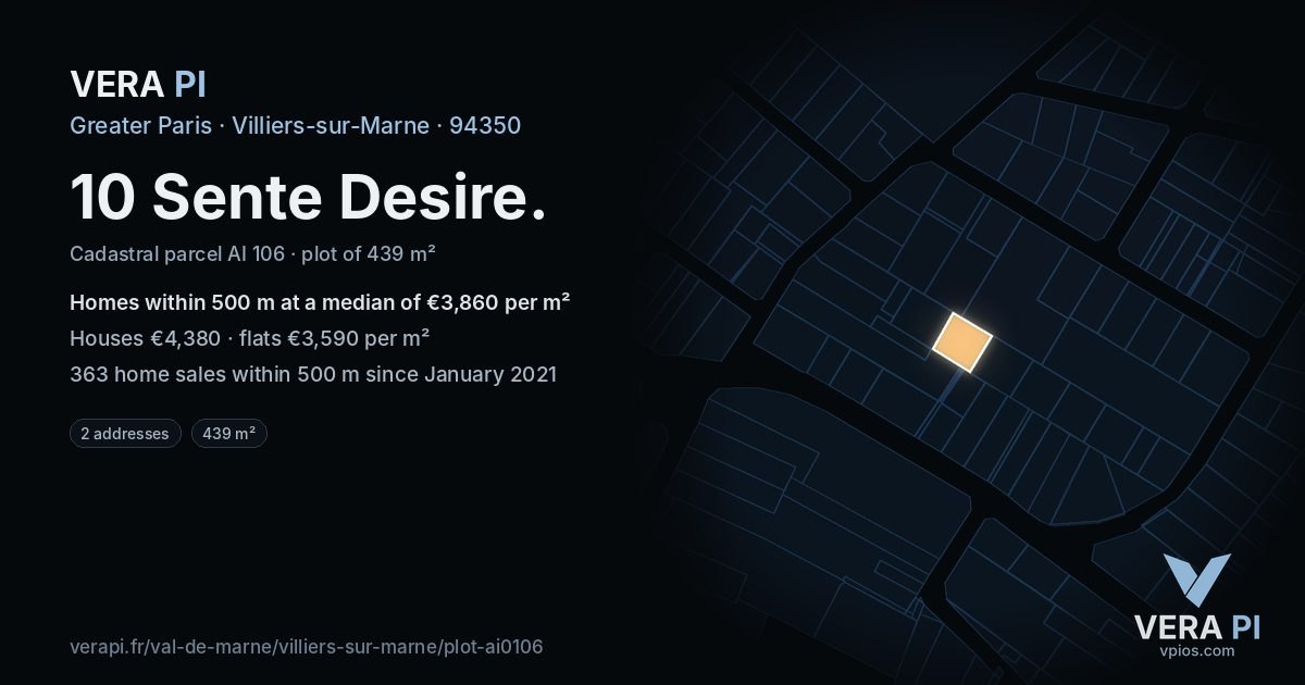 10 Sente Desire, Villiers-sur-Marne at night – the plot lit, the parcels around coloured by the prices near them