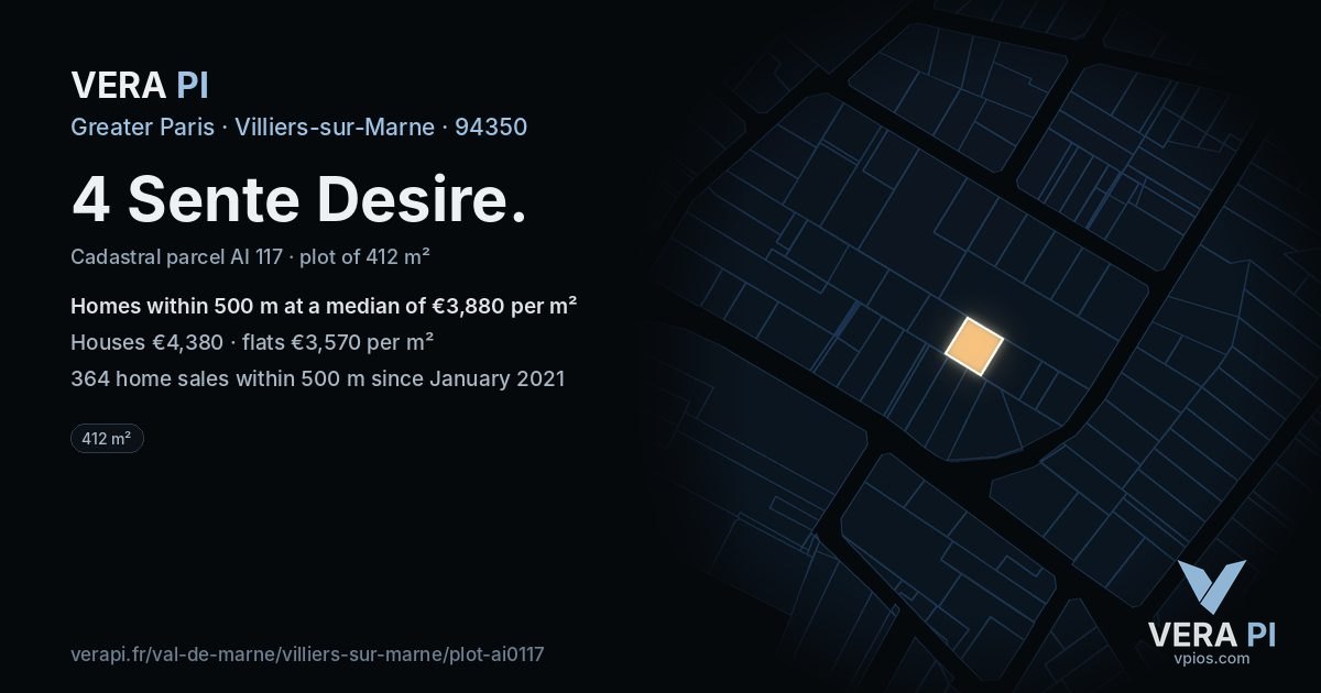 4 Sente Desire, Villiers-sur-Marne at night – the plot lit, the parcels around coloured by the prices near them