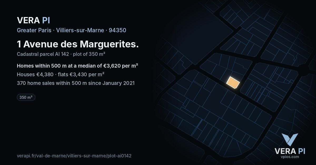1 Avenue des Marguerites, Villiers-sur-Marne at night – the plot lit, the parcels around coloured by the prices near them