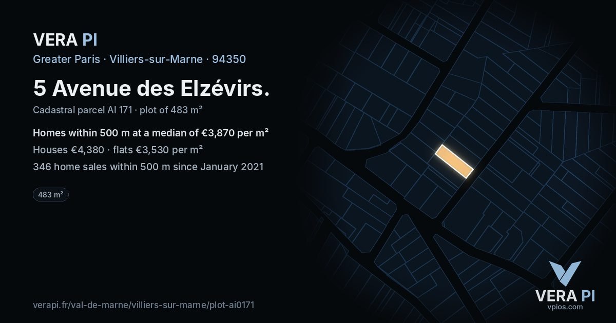 5 Avenue des Elzévirs, Villiers-sur-Marne at night – the plot lit, the parcels around coloured by the prices near them