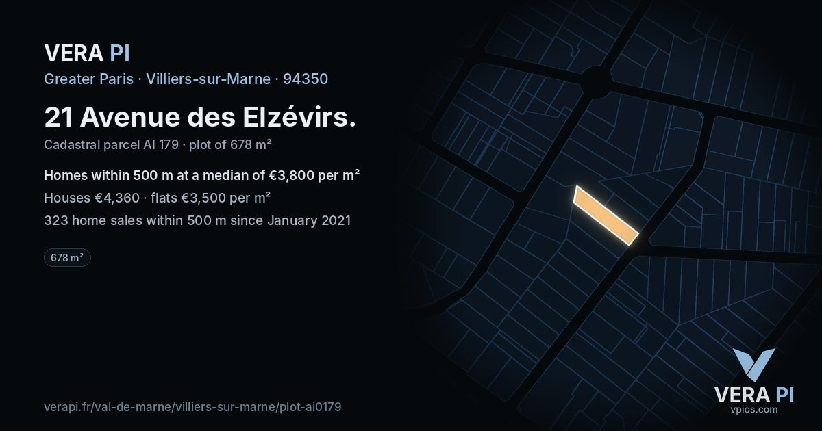 21 Avenue des Elzévirs, Villiers-sur-Marne at night – the plot lit, the parcels around coloured by the prices near them