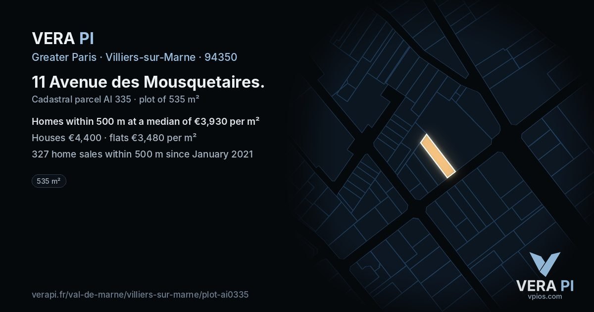 11 Avenue des Mousquetaires, Villiers-sur-Marne at night – the plot lit, the parcels around coloured by the prices near them
