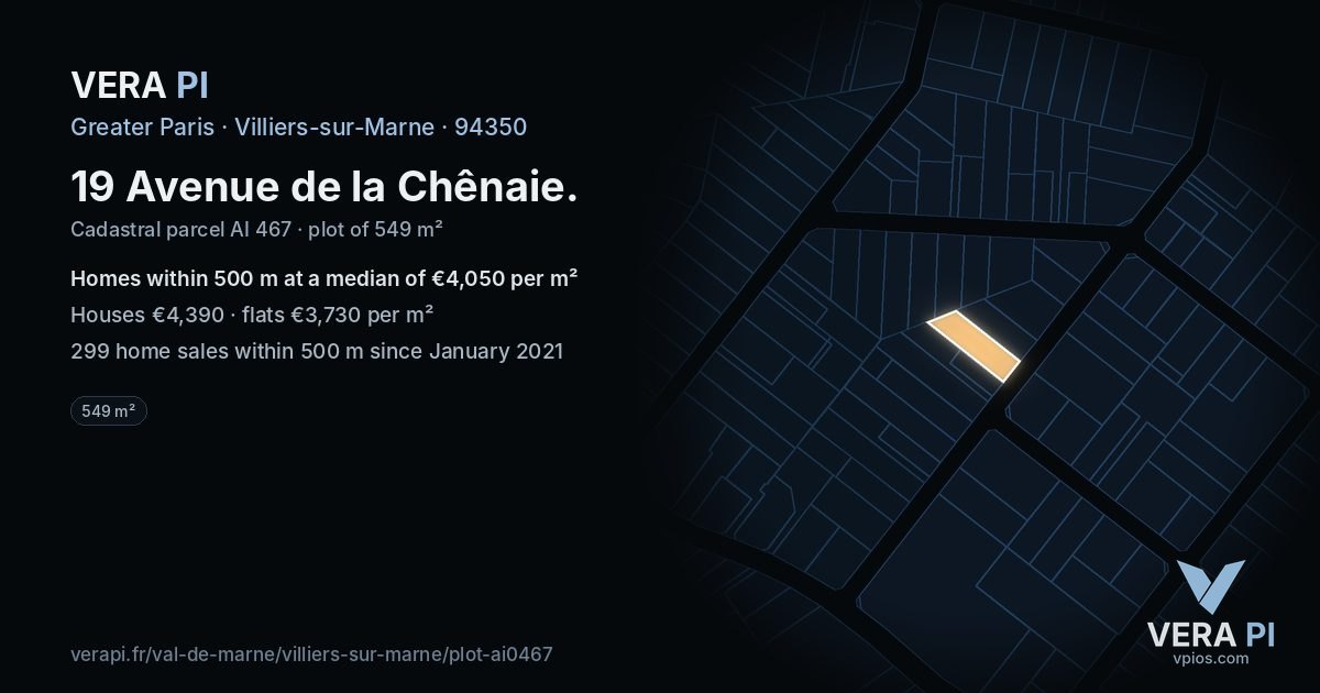 19 Avenue de la Chênaie, Villiers-sur-Marne at night – the plot lit, the parcels around coloured by the prices near them