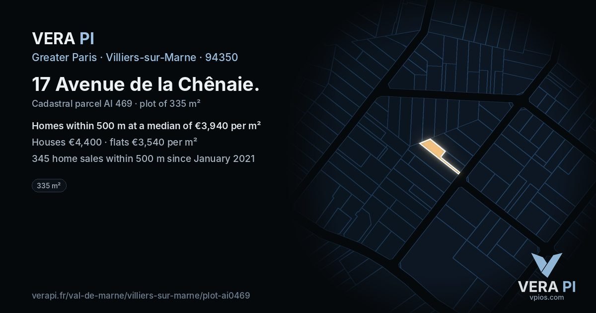 17 Avenue de la Chênaie, Villiers-sur-Marne at night – the plot lit, the parcels around coloured by the prices near them