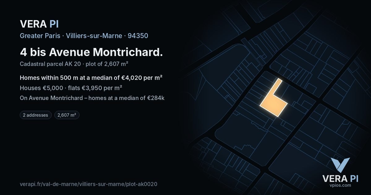 4 bis Avenue Montrichard, Villiers-sur-Marne at night – the plot lit, the parcels around coloured by the prices near them
