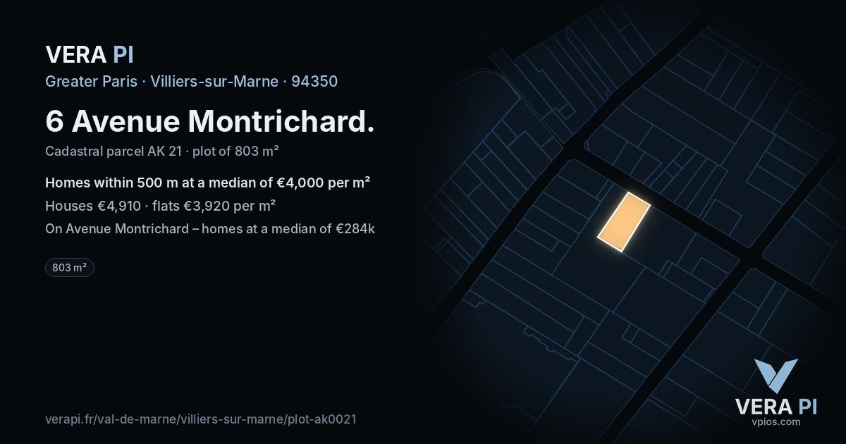 6 Avenue Montrichard, Villiers-sur-Marne at night – the plot lit, the parcels around coloured by the prices near them