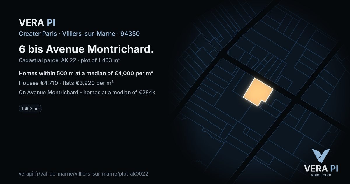 6 bis Avenue Montrichard, Villiers-sur-Marne at night – the plot lit, the parcels around coloured by the prices near them