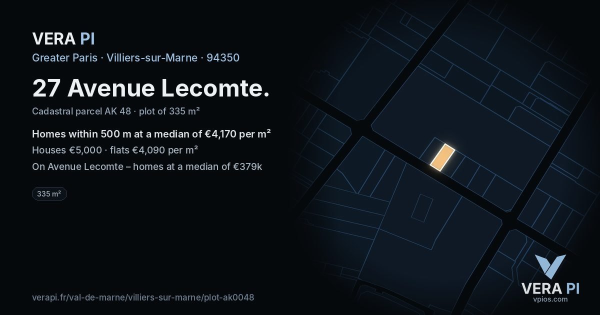 27 Avenue Lecomte, Villiers-sur-Marne at night – the plot lit, the parcels around coloured by the prices near them