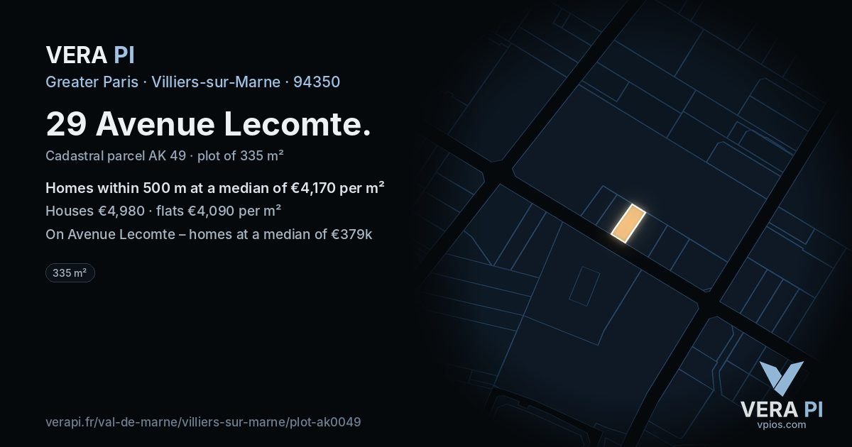 29 Avenue Lecomte, Villiers-sur-Marne at night – the plot lit, the parcels around coloured by the prices near them