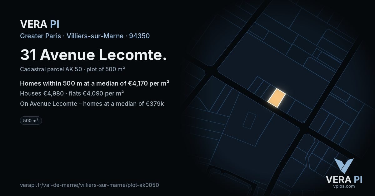 31 Avenue Lecomte, Villiers-sur-Marne at night – the plot lit, the parcels around coloured by the prices near them