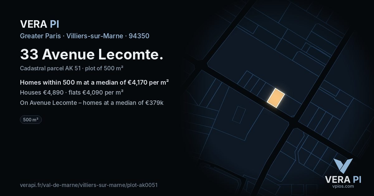 33 Avenue Lecomte, Villiers-sur-Marne at night – the plot lit, the parcels around coloured by the prices near them