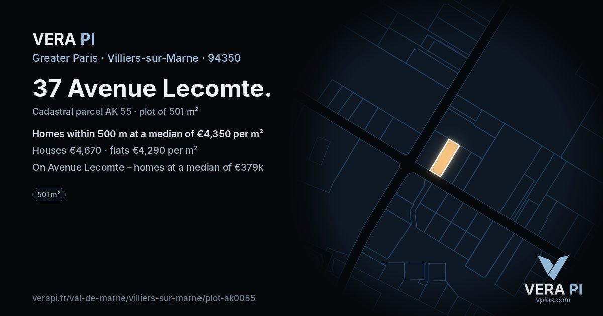 37 Avenue Lecomte, Villiers-sur-Marne at night – the plot lit, the parcels around coloured by the prices near them