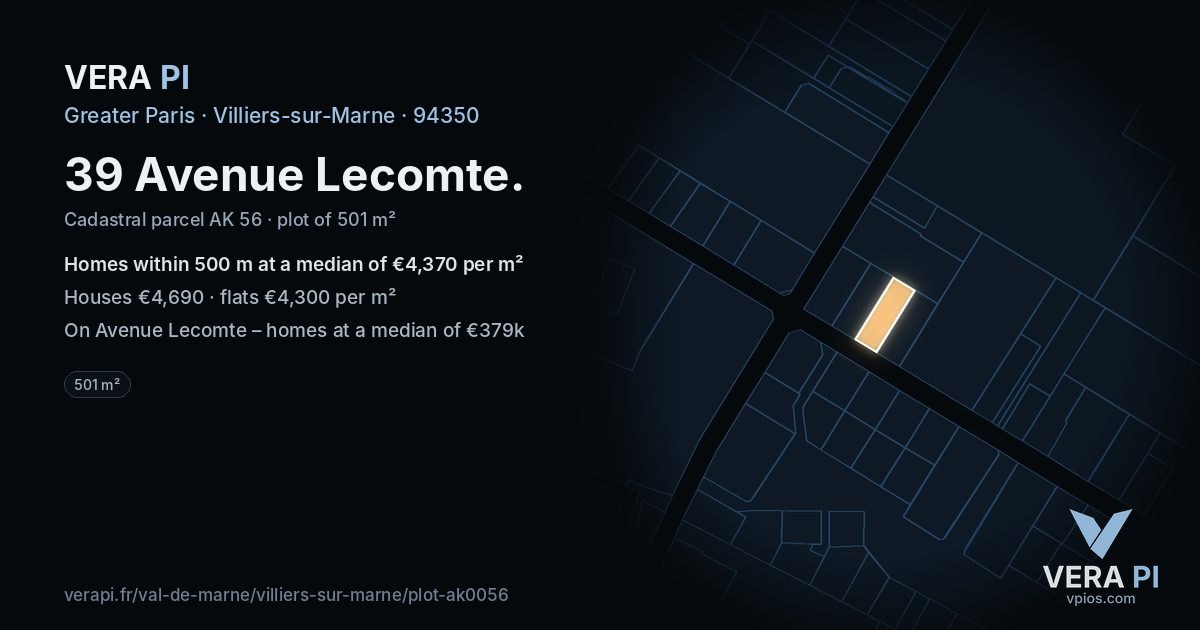 39 Avenue Lecomte, Villiers-sur-Marne at night – the plot lit, the parcels around coloured by the prices near them