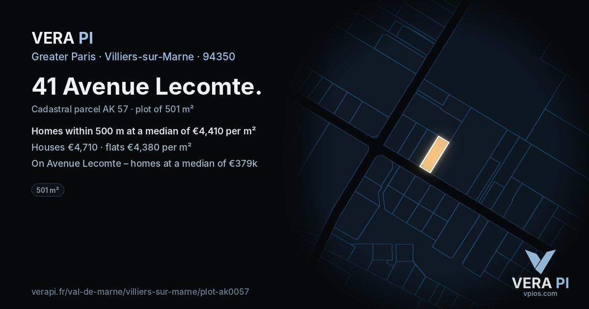 41 Avenue Lecomte, Villiers-sur-Marne at night – the plot lit, the parcels around coloured by the prices near them