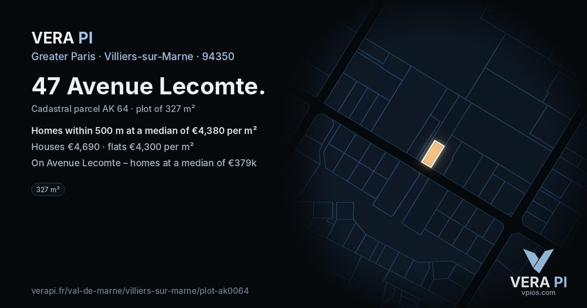47 Avenue Lecomte, Villiers-sur-Marne at night – the plot lit, the parcels around coloured by the prices near them