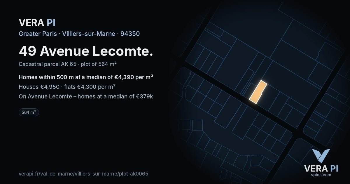 49 Avenue Lecomte, Villiers-sur-Marne at night – the plot lit, the parcels around coloured by the prices near them