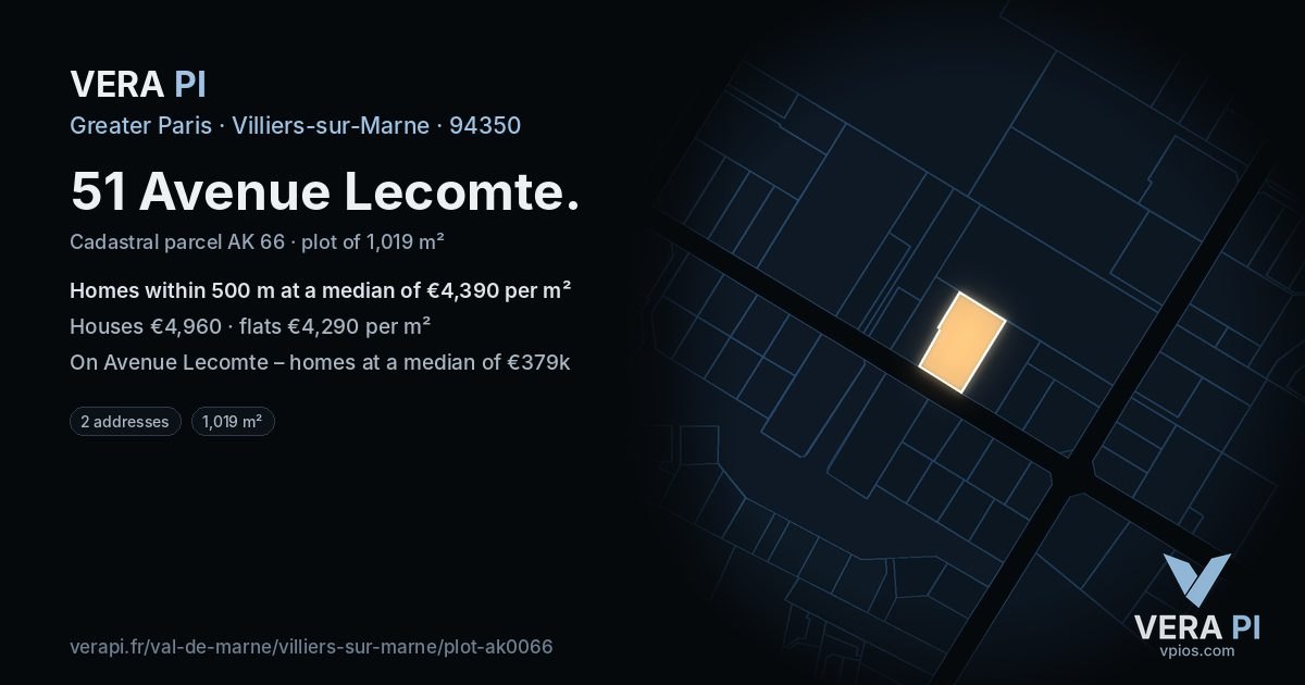 51 Avenue Lecomte, Villiers-sur-Marne at night – the plot lit, the parcels around coloured by the prices near them