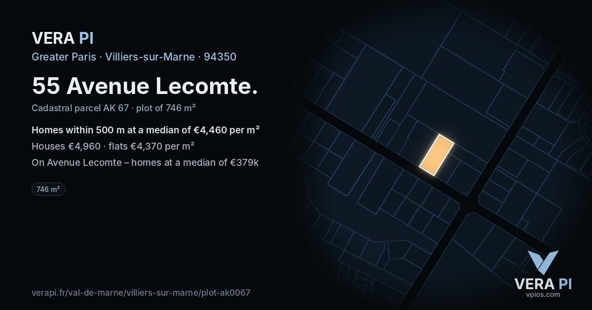 55 Avenue Lecomte, Villiers-sur-Marne at night – the plot lit, the parcels around coloured by the prices near them