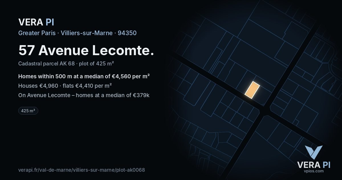 57 Avenue Lecomte, Villiers-sur-Marne at night – the plot lit, the parcels around coloured by the prices near them