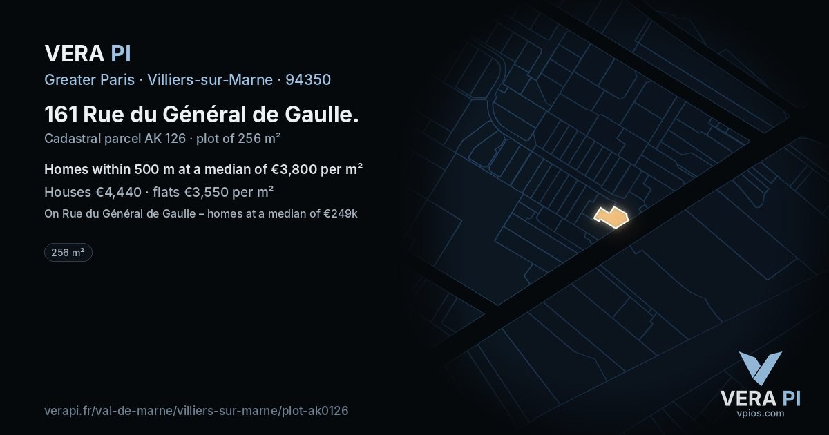 161 Rue du Général de Gaulle, Villiers-sur-Marne at night – the plot lit, the parcels around coloured by the prices near them
