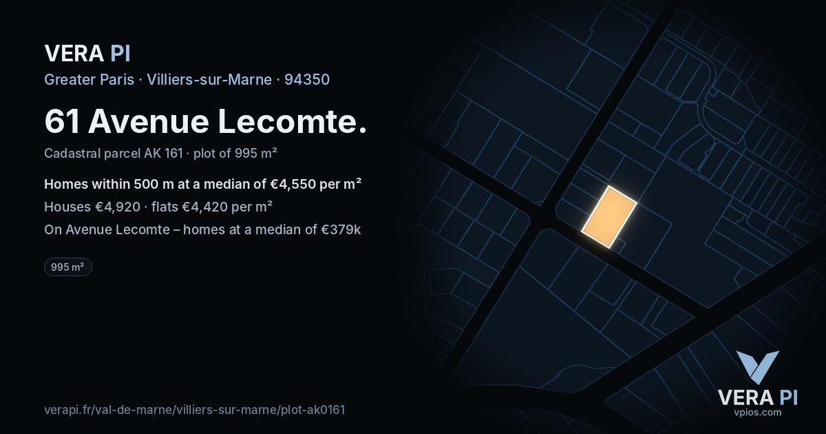 61 Avenue Lecomte, Villiers-sur-Marne at night – the plot lit, the parcels around coloured by the prices near them