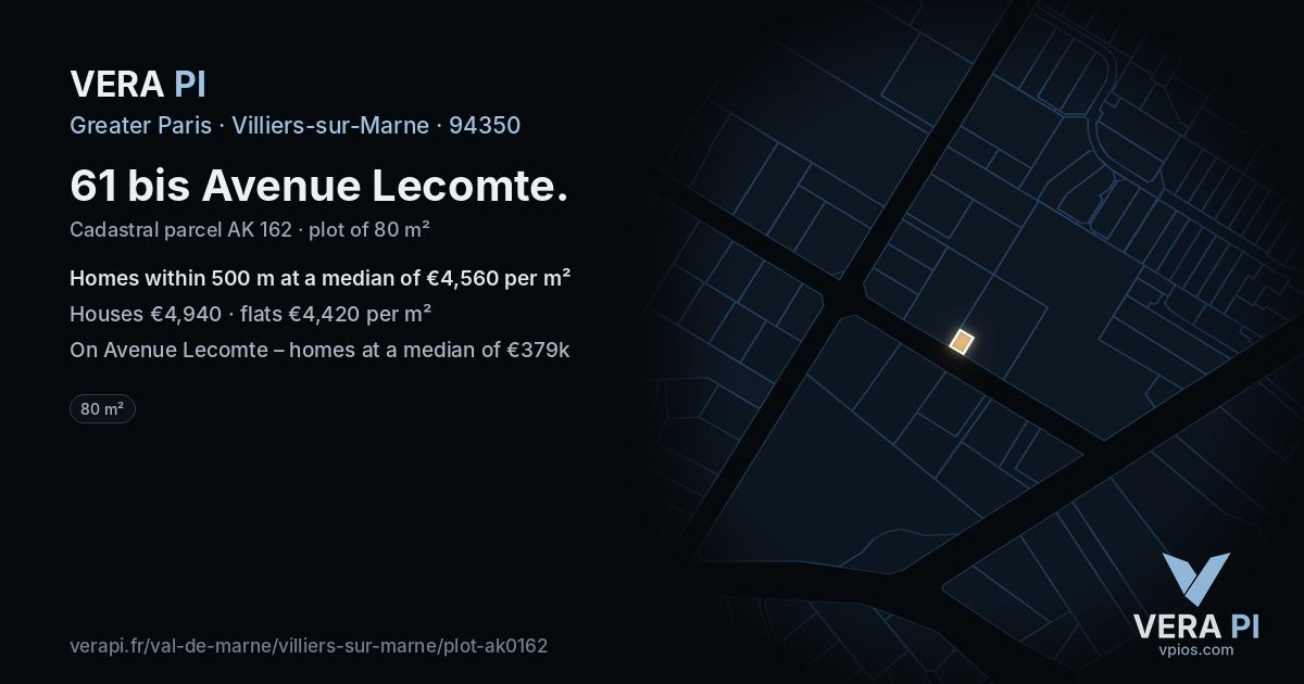 61 bis Avenue Lecomte, Villiers-sur-Marne at night – the plot lit, the parcels around coloured by the prices near them