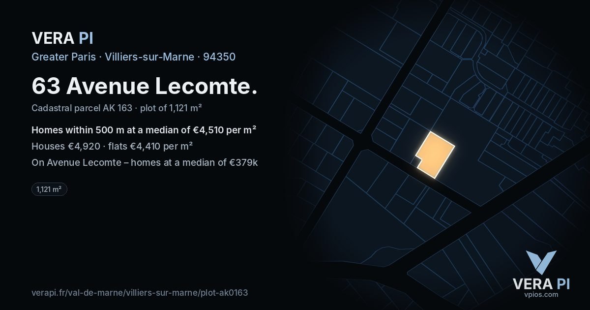 63 Avenue Lecomte, Villiers-sur-Marne at night – the plot lit, the parcels around coloured by the prices near them