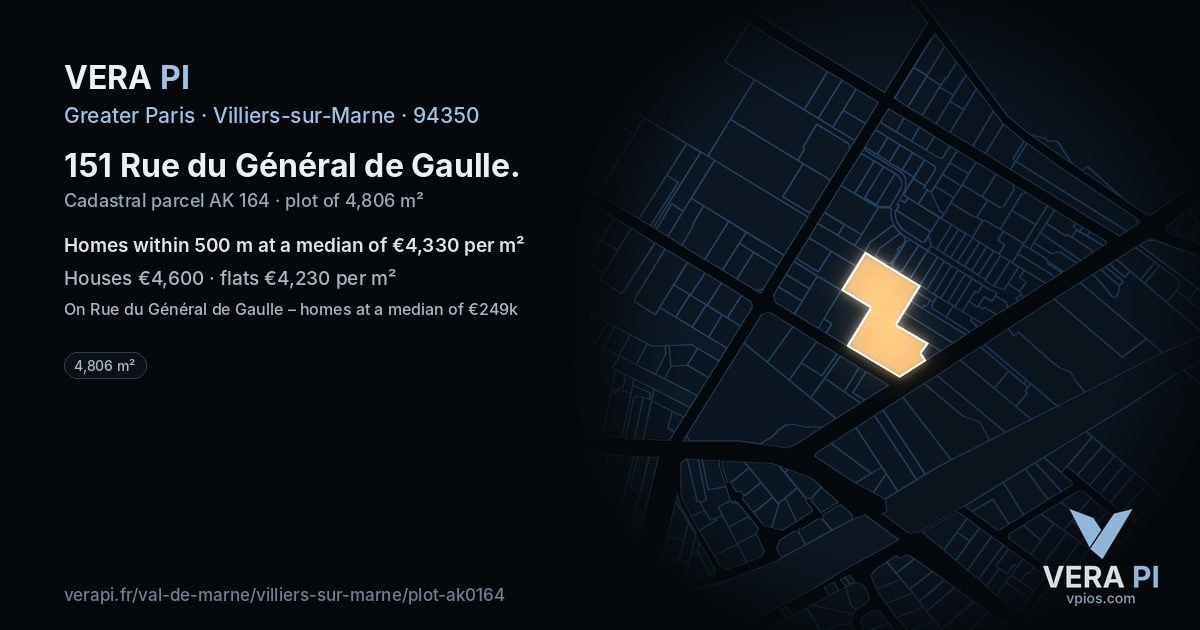 151 Rue du Général de Gaulle, Villiers-sur-Marne at night – the plot lit, the parcels around coloured by the prices near them