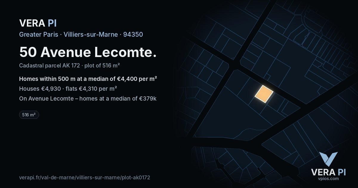 50 Avenue Lecomte, Villiers-sur-Marne at night – the plot lit, the parcels around coloured by the prices near them