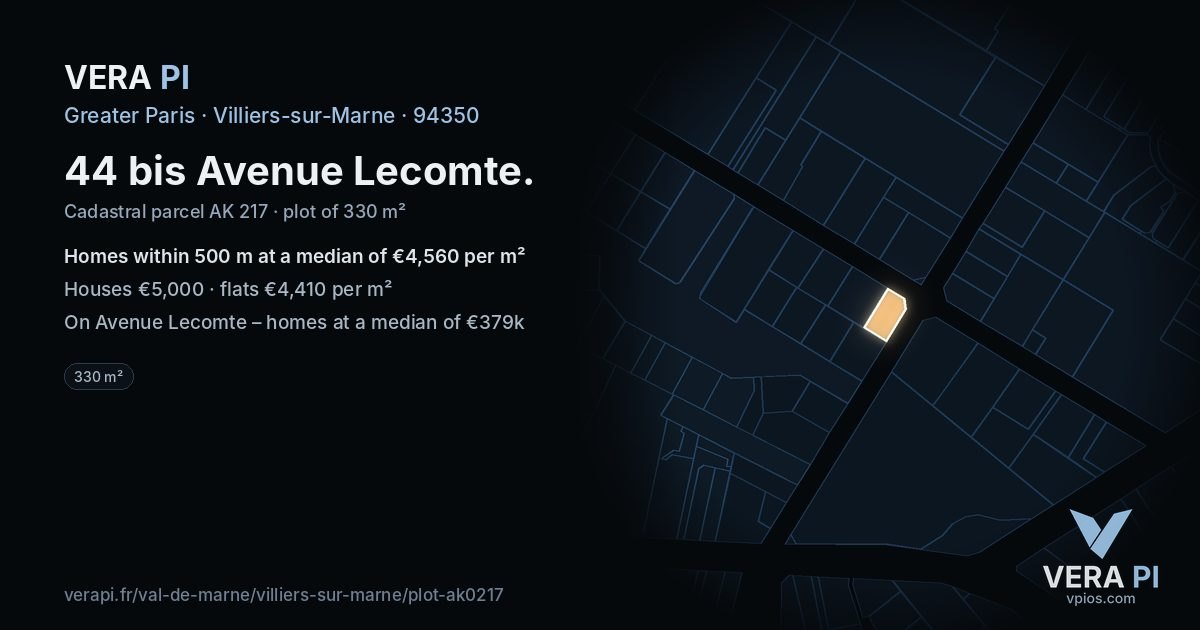 44 bis Avenue Lecomte, Villiers-sur-Marne at night – the plot lit, the parcels around coloured by the prices near them