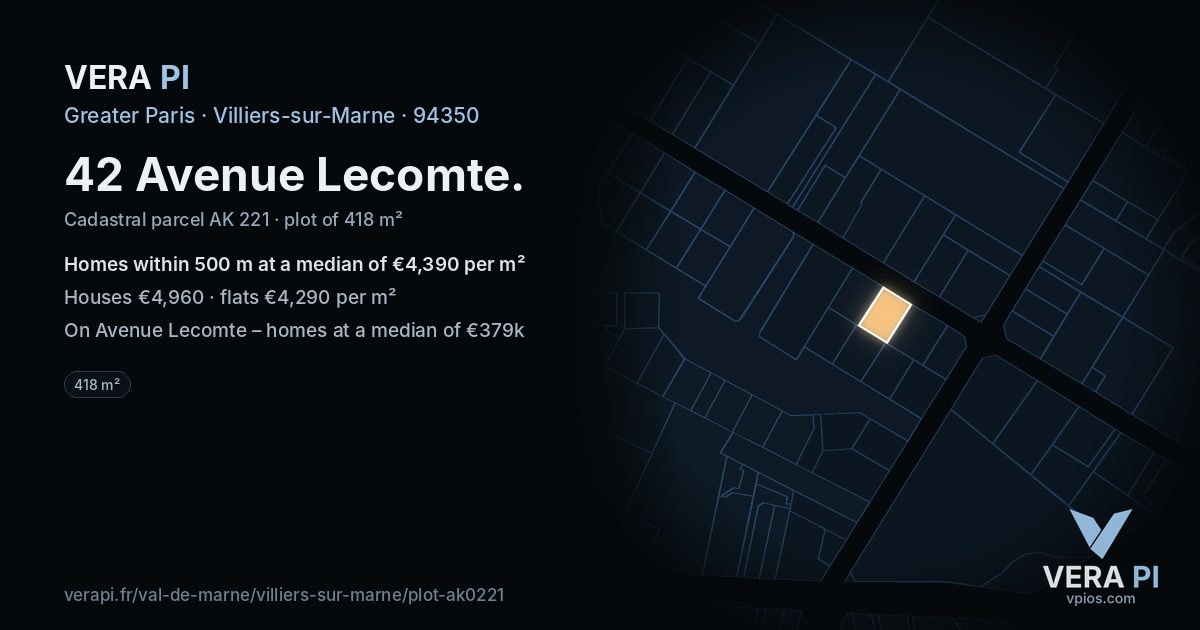 42 Avenue Lecomte, Villiers-sur-Marne at night – the plot lit, the parcels around coloured by the prices near them