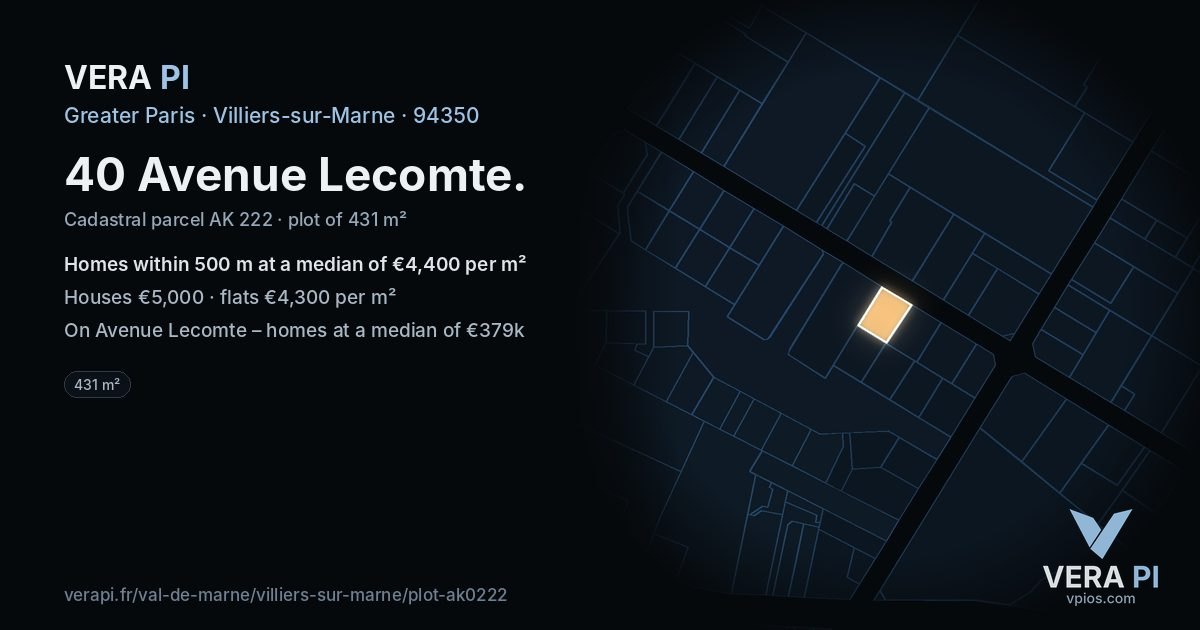 40 Avenue Lecomte, Villiers-sur-Marne at night – the plot lit, the parcels around coloured by the prices near them