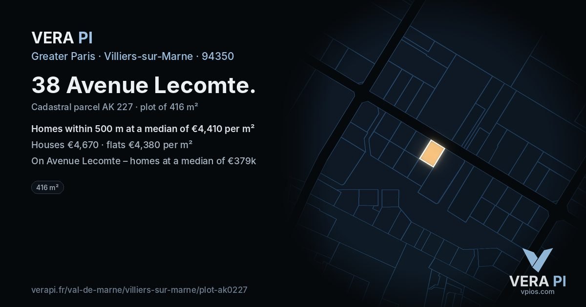 38 Avenue Lecomte, Villiers-sur-Marne at night – the plot lit, the parcels around coloured by the prices near them