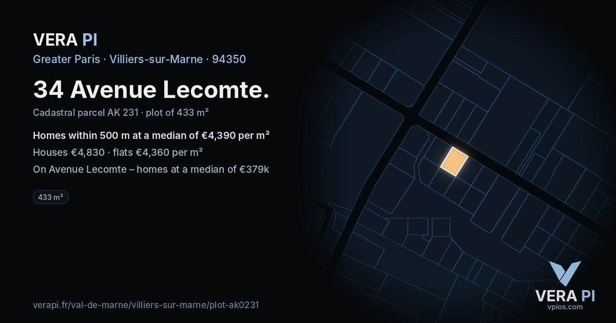 34 Avenue Lecomte, Villiers-sur-Marne at night – the plot lit, the parcels around coloured by the prices near them