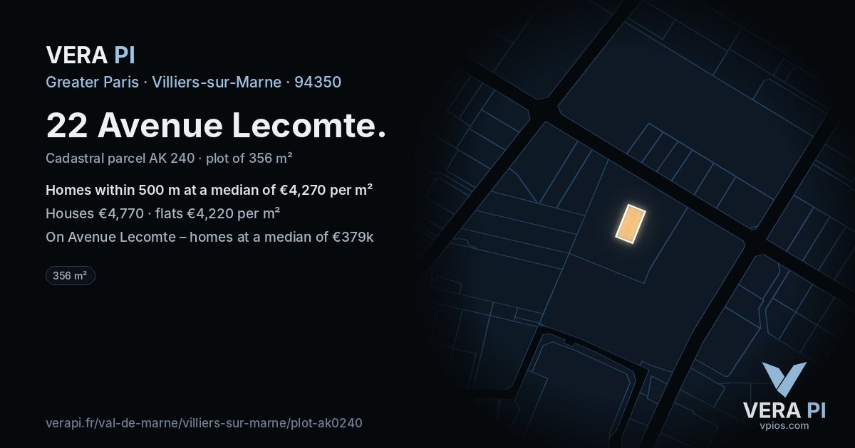 22 Avenue Lecomte, Villiers-sur-Marne at night – the plot lit, the parcels around coloured by the prices near them