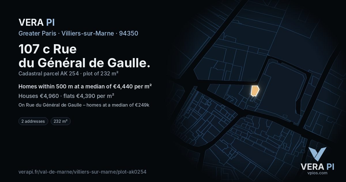 107 c Rue du Général de Gaulle, Villiers-sur-Marne at night – the plot lit, the parcels around coloured by the prices near them