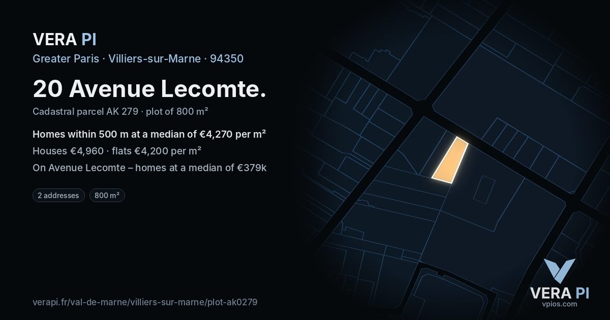 20 Avenue Lecomte, Villiers-sur-Marne at night – the plot lit, the parcels around coloured by the prices near them
